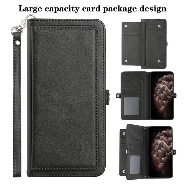 Wholesale Premium PU Leather Folio Wallet Front Cover Case with Card Holder Slots and Wrist Strap for Apple iPhone 11 [6.1] (Black)